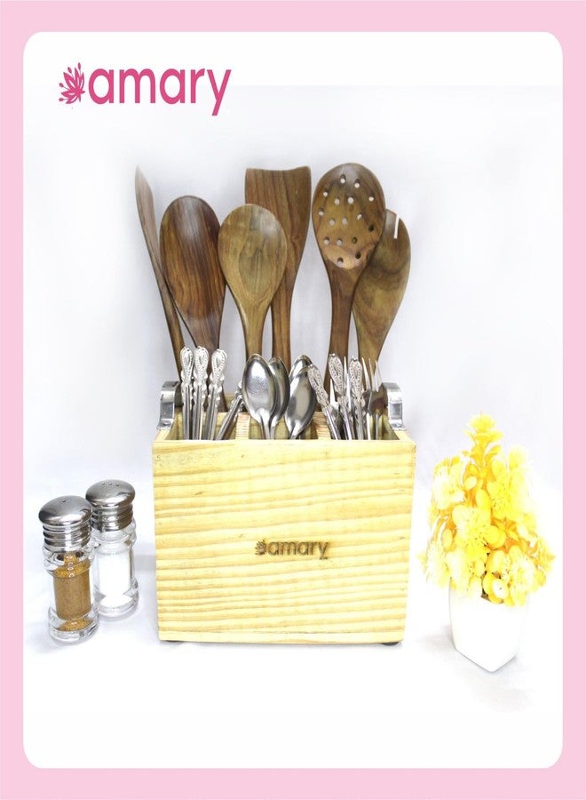 AMARY Handcrafted Pine Wood Spoon Stand | Eco-Friendly Cutlery Holder for Kitchen & Dining Table | Stylish Table Décor & Kitchen Organizer - Image 4